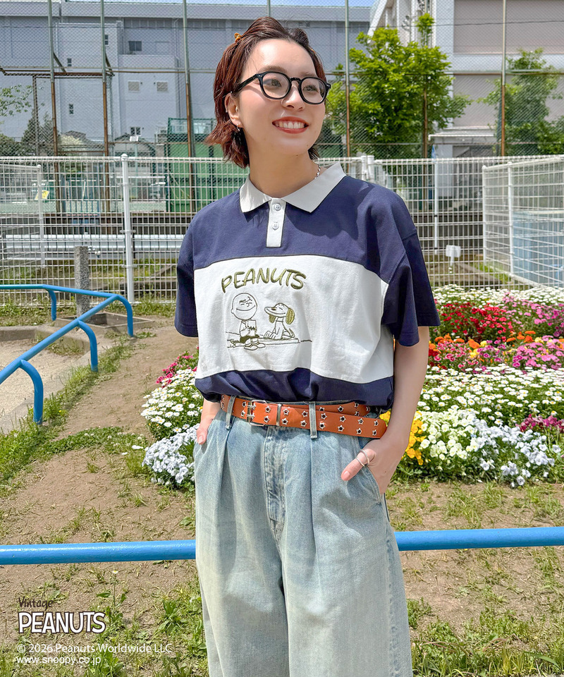 PEANUTS 配色ポロ衿TEE 詳細画像 ネイビー 3