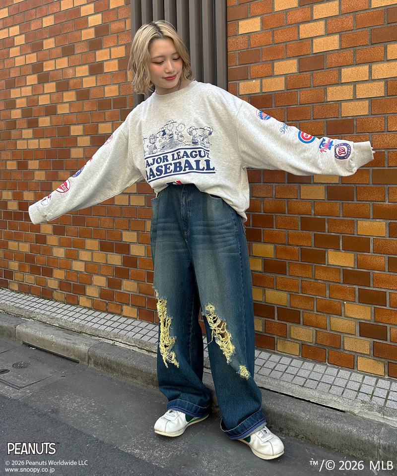 MLB&times;PEANUTS TEAM LOGO プリントスウェット 詳細画像 ライトグレー 3