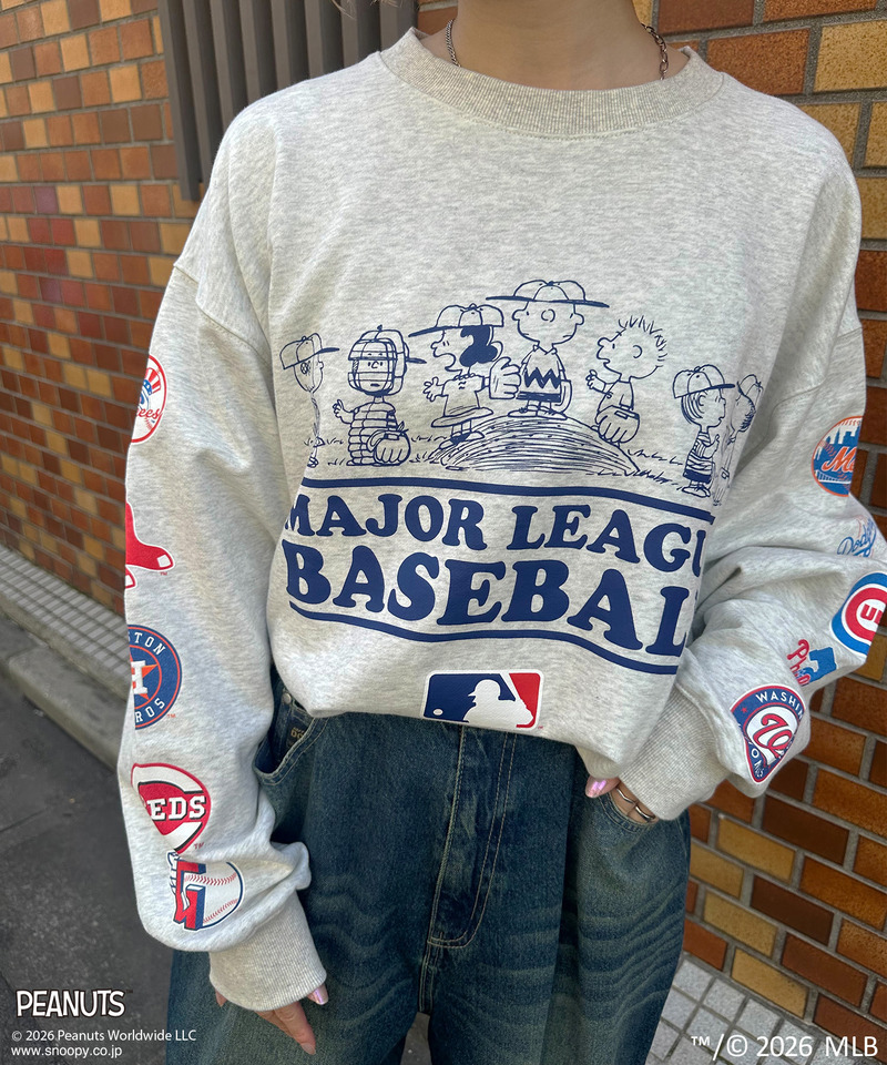 MLB&times;PEANUTS TEAM LOGO プリントスウェット 詳細画像 ライトグレー 5