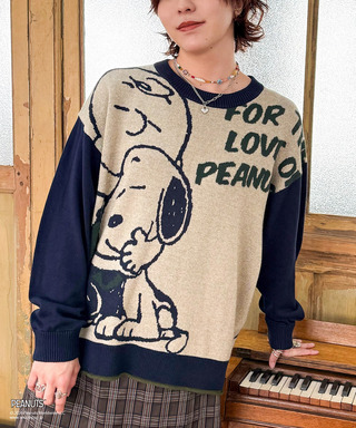 【PEANUTS】総柄ジャガードニットプルオーバー