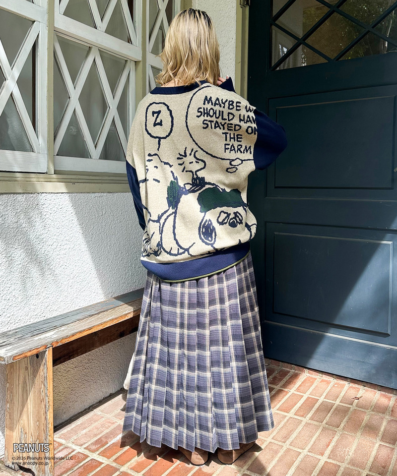 【PEANUTS】総柄ジャガードニットプルオーバー 詳細画像 ネイビー 14