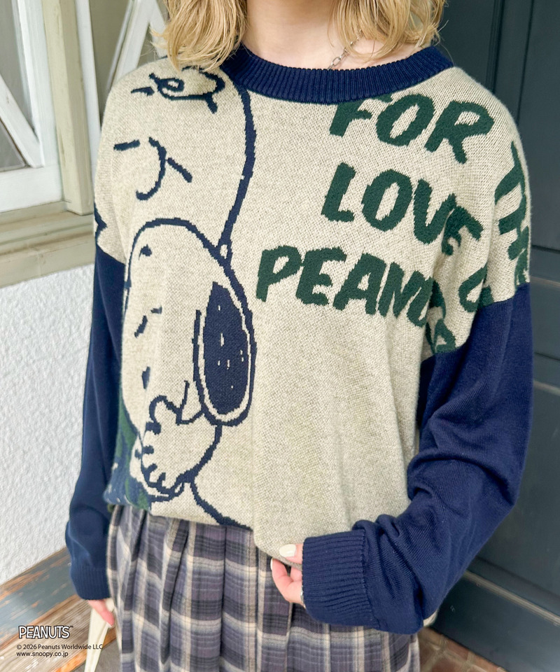 【PEANUTS】総柄ジャガードニットプルオーバー 詳細画像 ネイビー 16