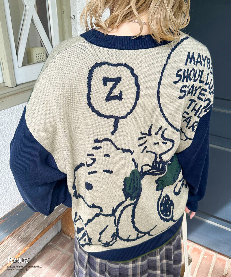 【PEANUTS】総柄ジャガードニットプルオーバー 詳細画像 ネイビー 17