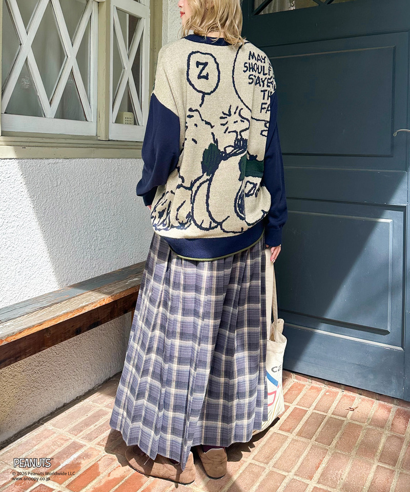 【PEANUTS】総柄ジャガードニットプルオーバー 詳細画像 ネイビー 19