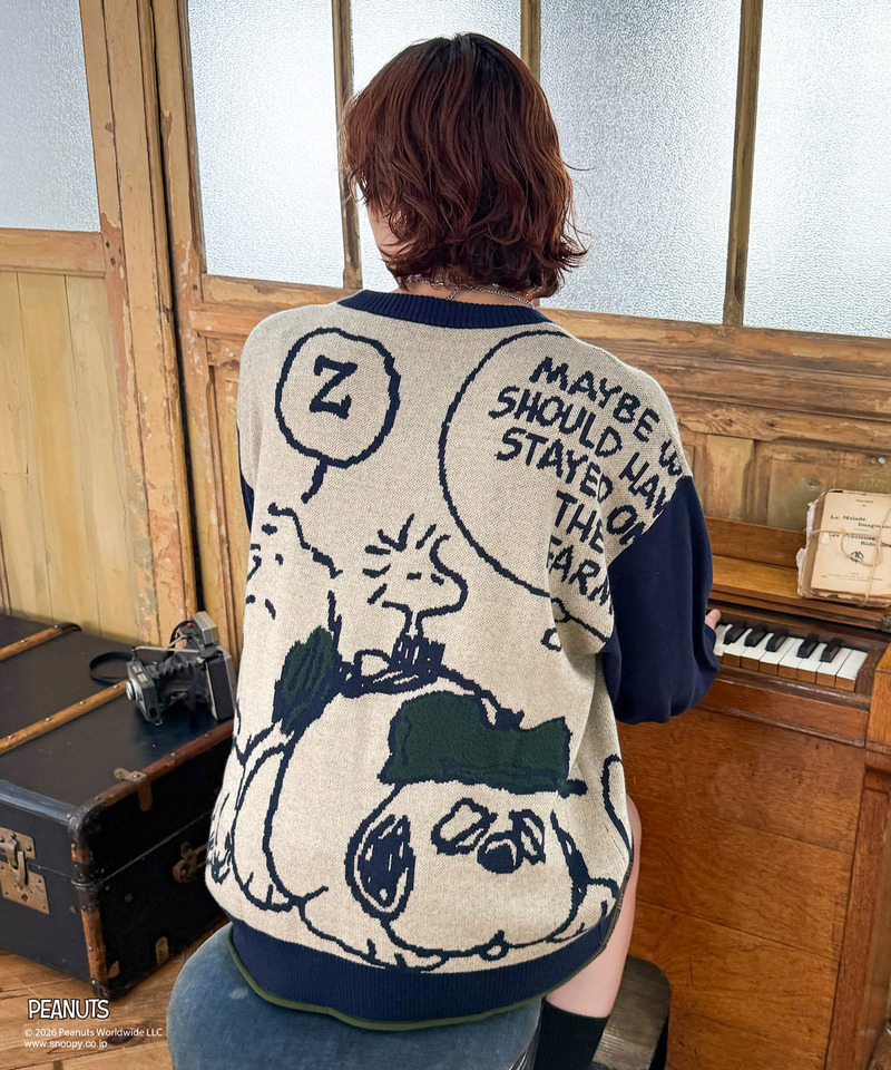【PEANUTS】総柄ジャガードニットプルオーバー 詳細画像 ネイビー 5