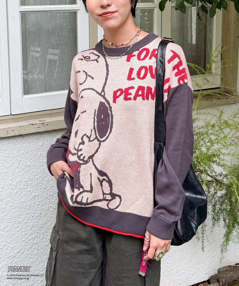 【PEANUTS】総柄ジャガードニットプルオーバー 詳細画像 グレー 20