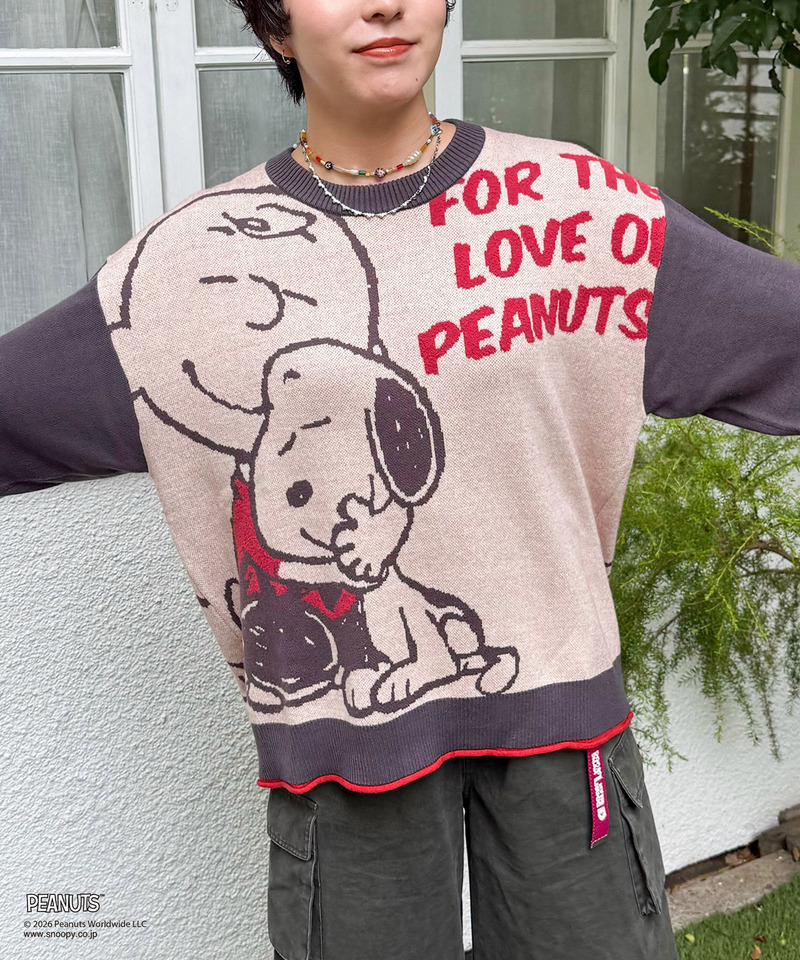 【PEANUTS】総柄ジャガードニットプルオーバー 詳細画像 グレー 5