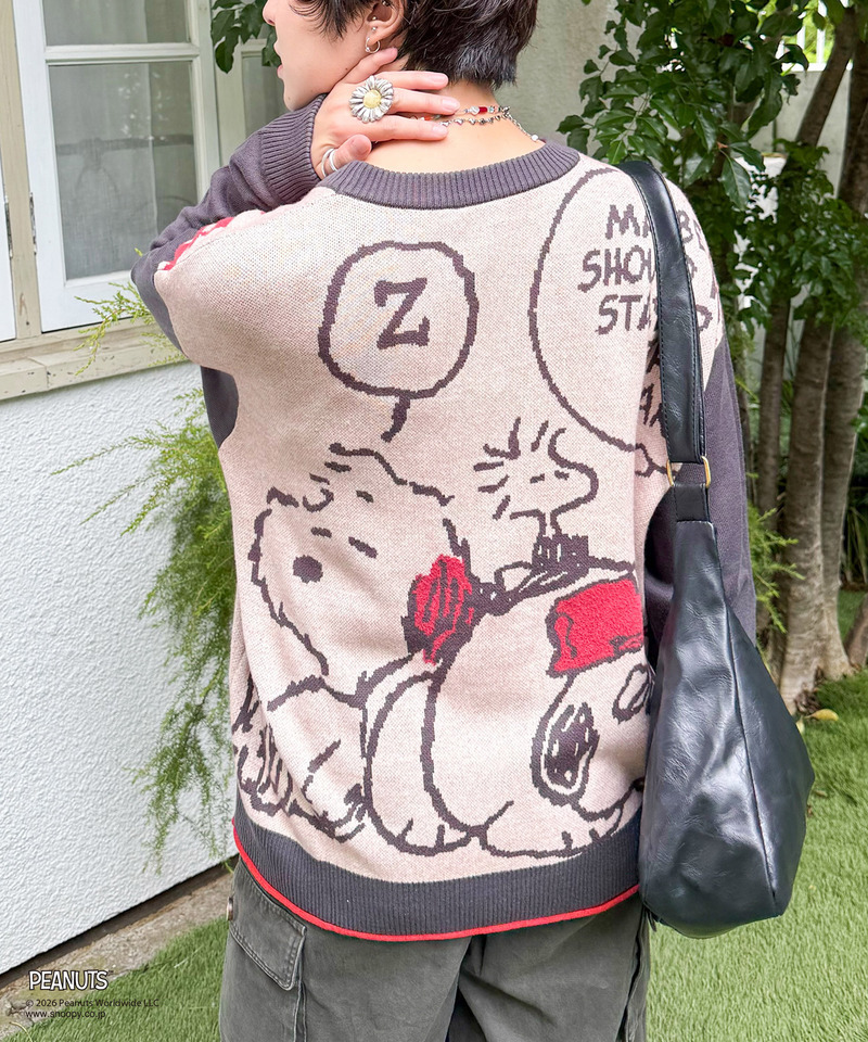【PEANUTS】総柄ジャガードニットプルオーバー 詳細画像 グレー 7