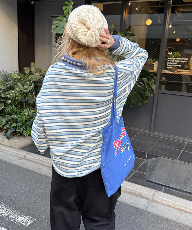 【m:rex】ミニ恐竜ワッペンレトロボーダーポロニット 詳細画像 ブルー 4