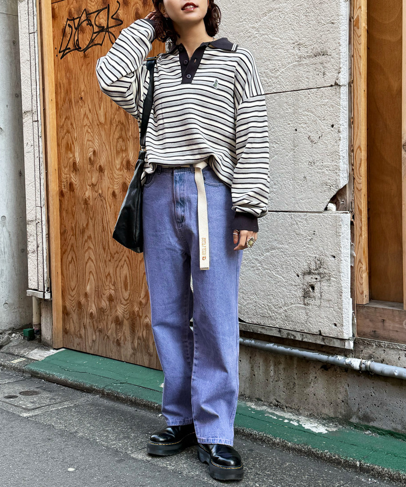 【m:rex】ミニ恐竜ワッペンレトロボーダーポロニット 詳細画像 ブラック 5