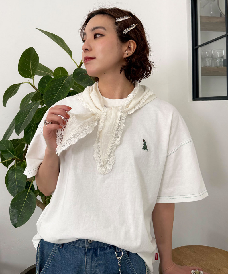 【m:rex】ミニ恐竜ワッペンBIG TEE 詳細画像 オフホワイト 2