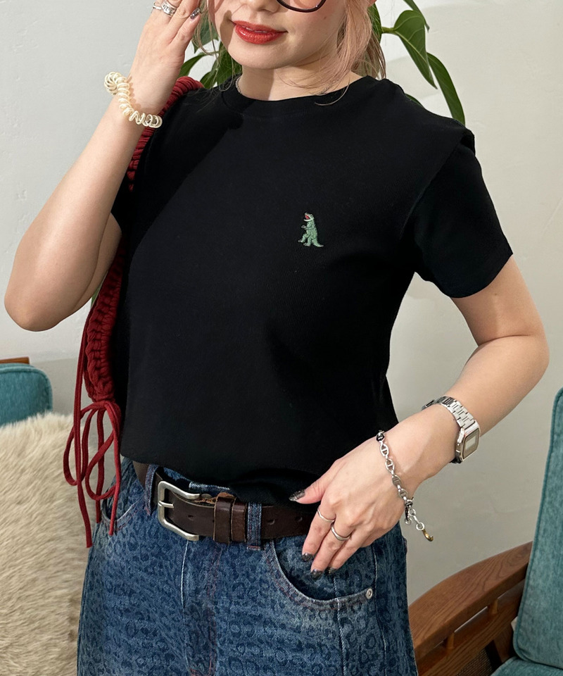 【m:rex】ミニ恐竜刺しゅうリブTEE 詳細画像 ブラック 1