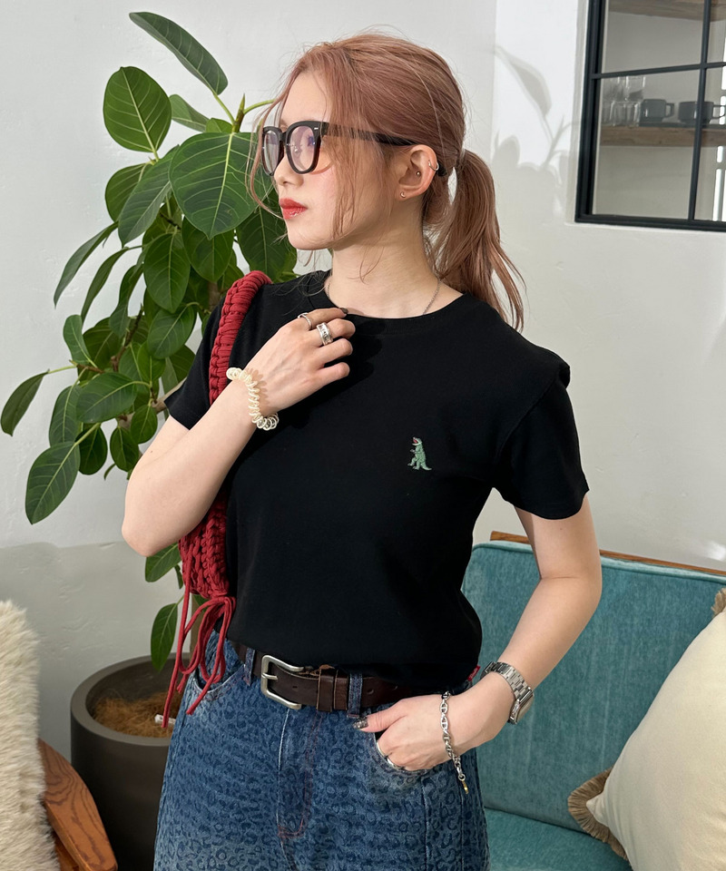 【m:rex】ミニ恐竜刺しゅうリブTEE 詳細画像 ブラック 2