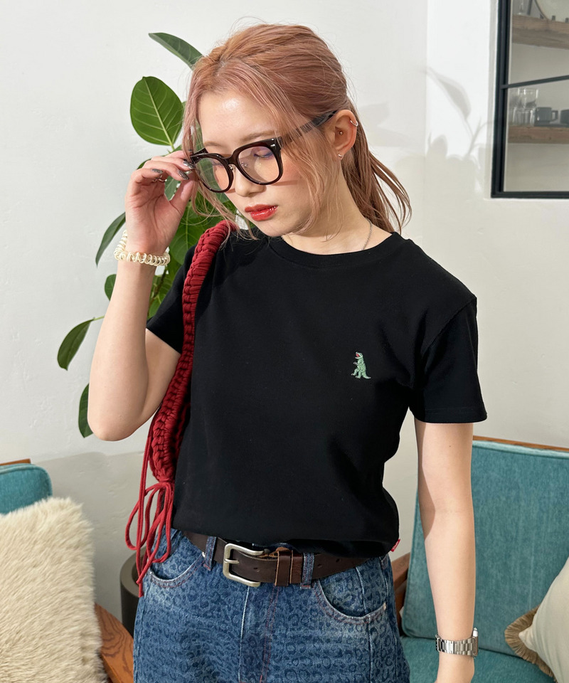 【m:rex】ミニ恐竜刺しゅうリブTEE 詳細画像 ブラック 6