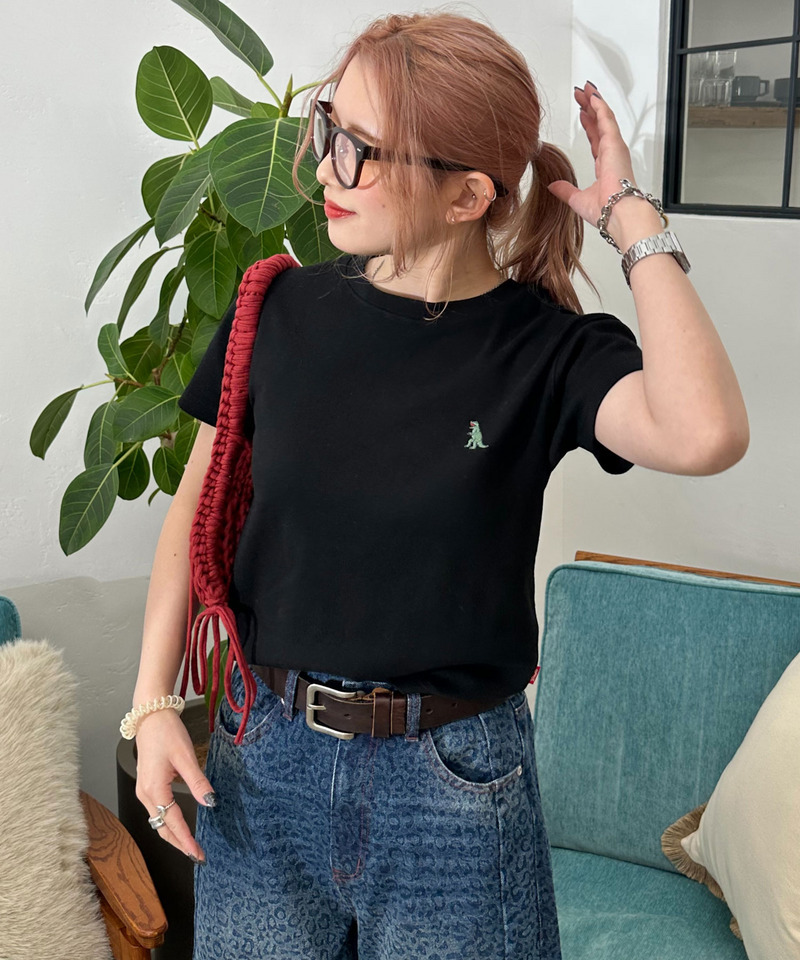 【m:rex】ミニ恐竜刺しゅうリブTEE 詳細画像 ブラック 7