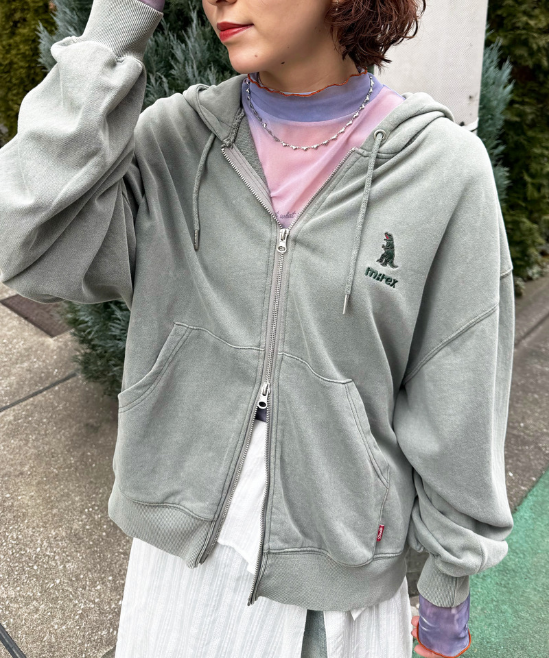 【m:rex】ミニ恐竜刺しゅうフードZIPパーカー 詳細画像 カーキ 1