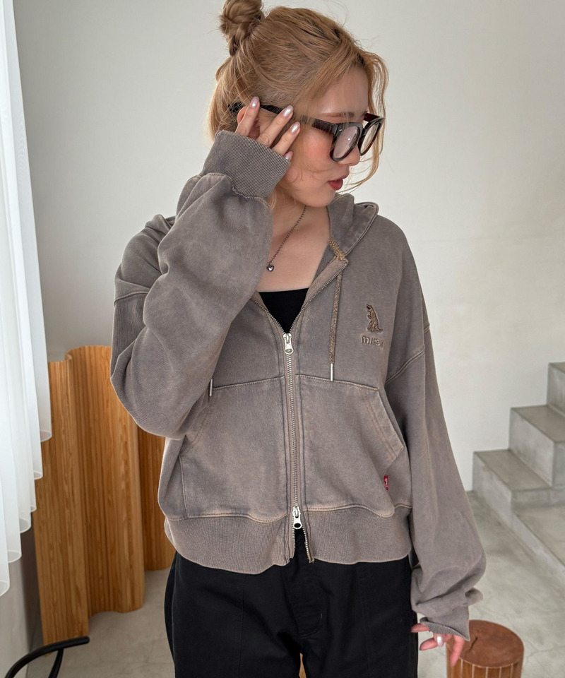 【m:rex】ミニ恐竜刺しゅうショート丈フードZIPパーカー 詳細画像 グレー 11