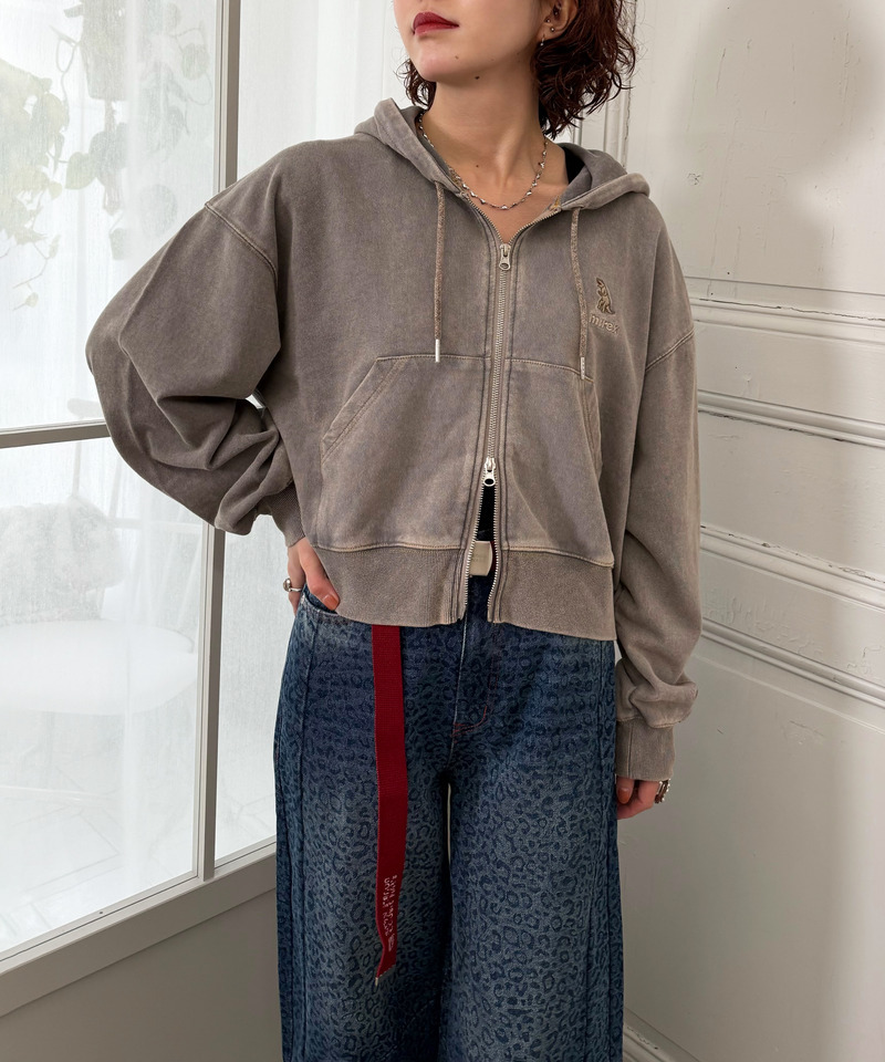 【m:rex】ミニ恐竜刺しゅうショート丈フードZIPパーカー 詳細画像 グレー 2