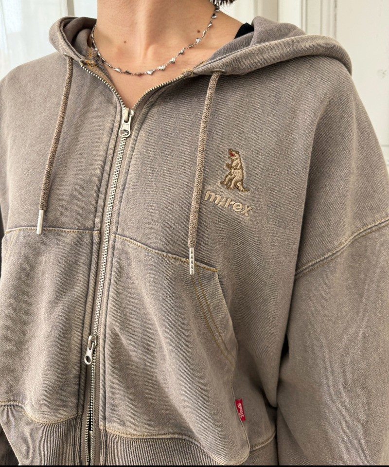 【m:rex】ミニ恐竜刺しゅうショート丈フードZIPパーカー 詳細画像 グレー 5