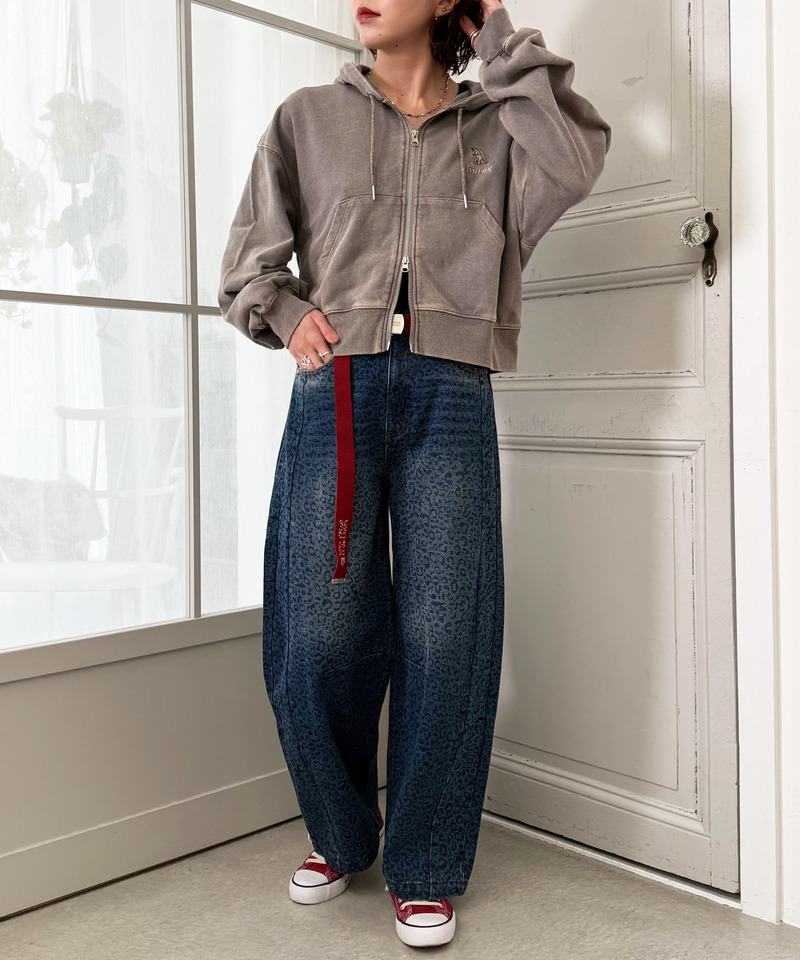 【m:rex】ミニ恐竜刺しゅうショート丈フードZIPパーカー 詳細画像 グレー 7