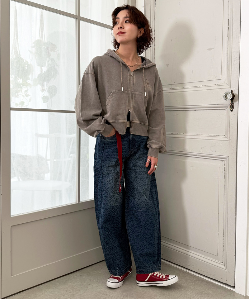 【m:rex】ミニ恐竜刺しゅうショート丈フードZIPパーカー 詳細画像 グレー 8