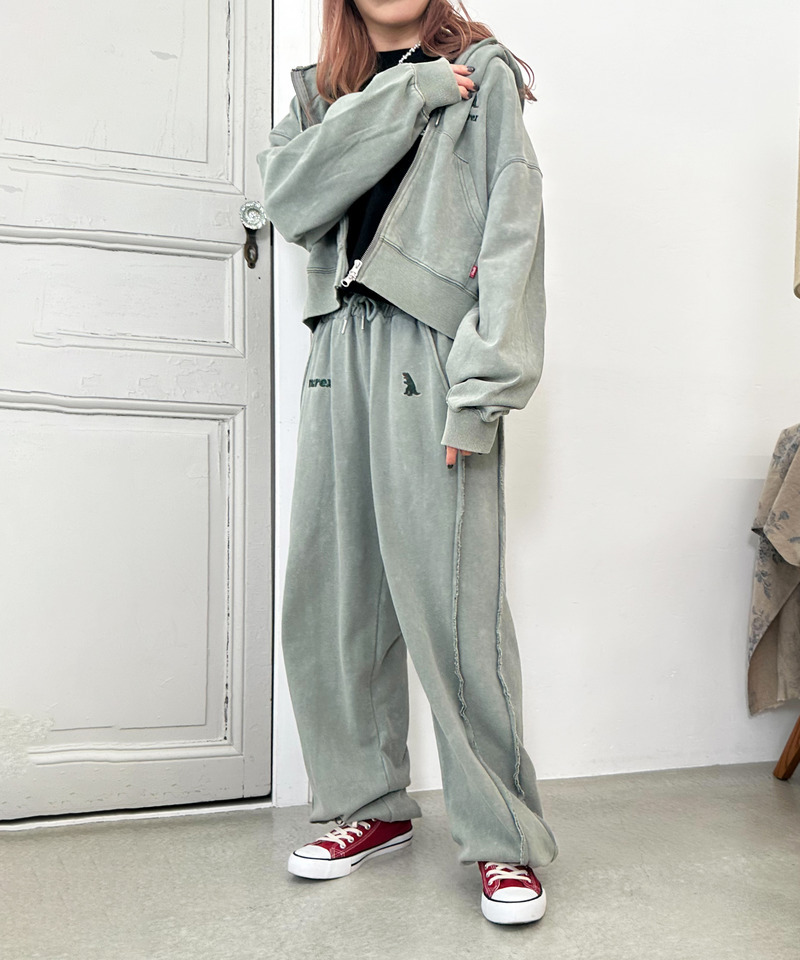 【m:rex】ミニ恐竜刺しゅうスウェットパンツ 詳細画像 カーキ 3