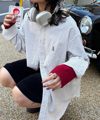 【m:rex】ミニ恐竜ワッペンウィンドウペンチェックシャツ