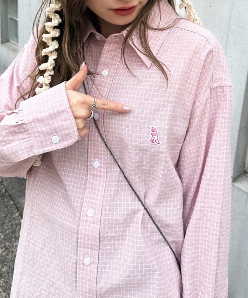 【m:rex】ミニ恐竜ワッペンウィンドウペンチェックシャツ 詳細画像