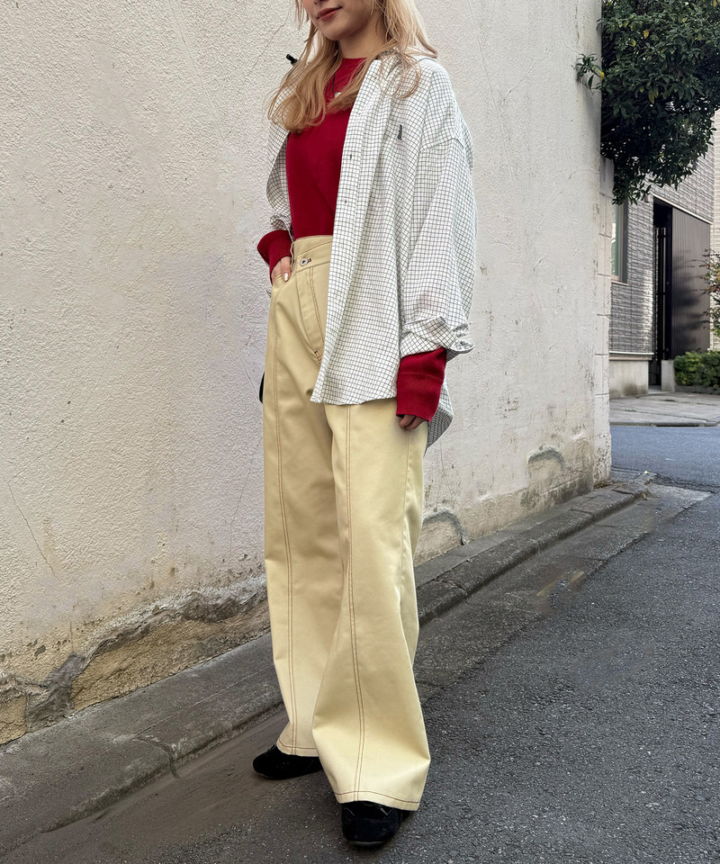 【m:rex】ミニ恐竜ワッペンウィンドウペンチェックシャツ 詳細画像 ホワイト 12