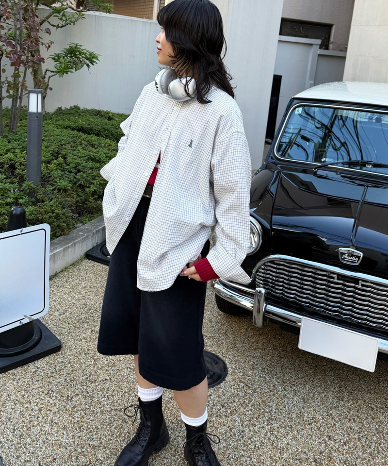 【m:rex】ミニ恐竜ワッペンウィンドウペンチェックシャツ 詳細画像 ホワイト 4