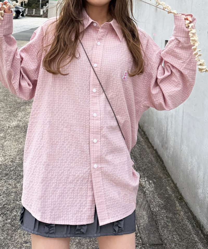 【m:rex】ミニ恐竜ワッペンウィンドウペンチェックシャツ 詳細画像 ピンク 2