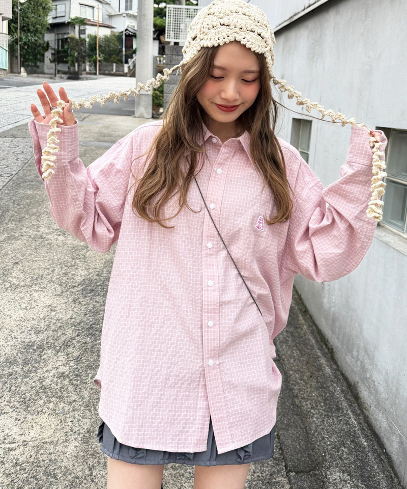 【m:rex】ミニ恐竜ワッペンウィンドウペンチェックシャツ 詳細画像 ピンク 4