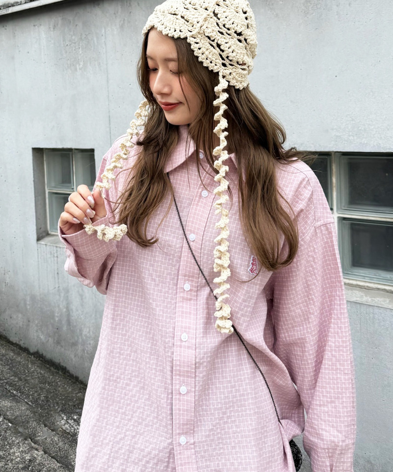 【m:rex】ミニ恐竜ワッペンウィンドウペンチェックシャツ 詳細画像 ピンク 5