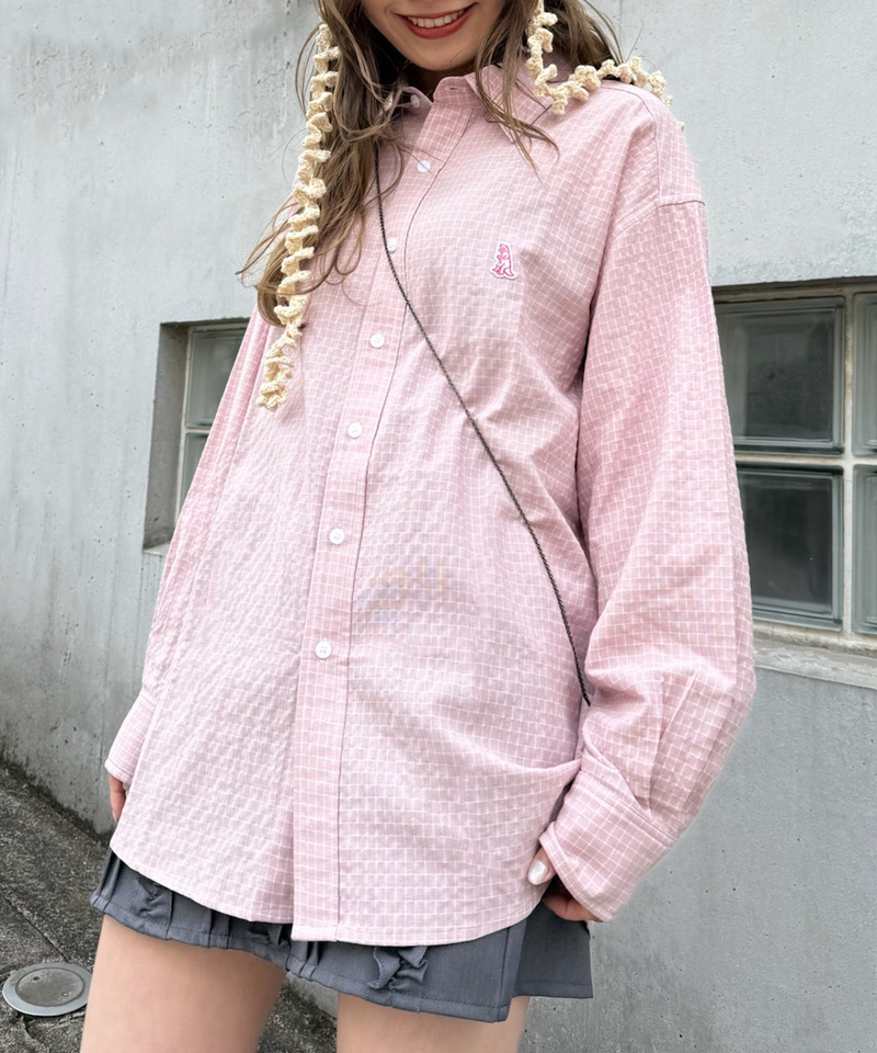 【m:rex】ミニ恐竜ワッペンウィンドウペンチェックシャツ 詳細画像 ピンク 9
