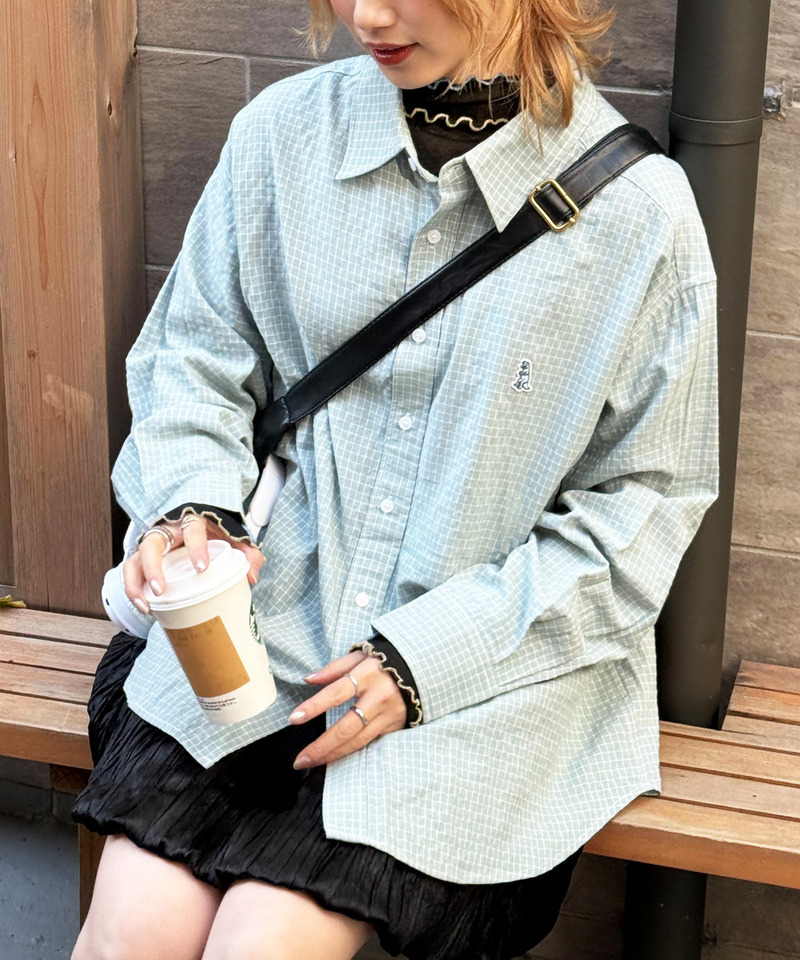 【m:rex】ミニ恐竜ワッペンウィンドウペンチェックシャツ 詳細画像 ブルー 1