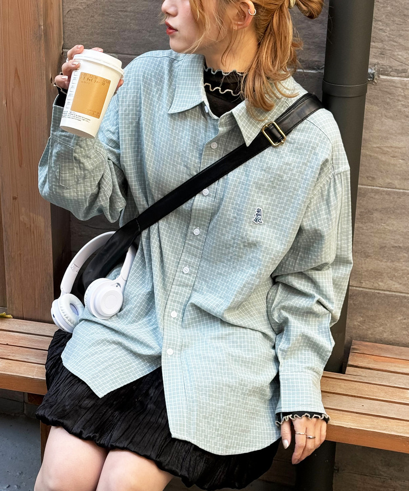 【m:rex】ミニ恐竜ワッペンウィンドウペンチェックシャツ 詳細画像 ブルー 2