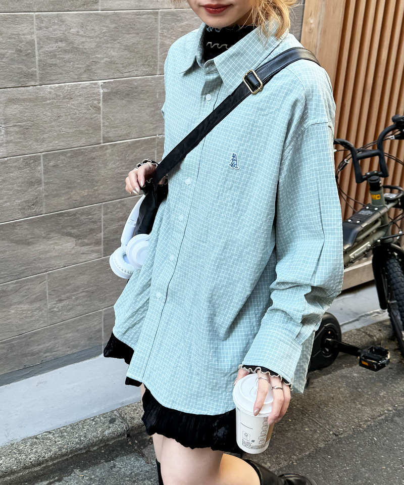 【m:rex】ミニ恐竜ワッペンウィンドウペンチェックシャツ 詳細画像 ブルー 5