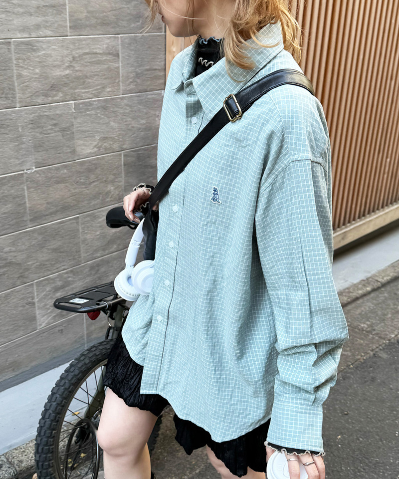 【m:rex】ミニ恐竜ワッペンウィンドウペンチェックシャツ 詳細画像 ブルー 6
