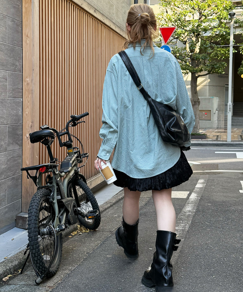 【m:rex】ミニ恐竜ワッペンウィンドウペンチェックシャツ 詳細画像 ブルー 8