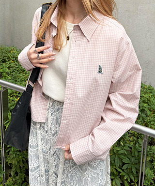 【m:rex】ミニ恐竜ワッペンショート丈チェックシャツ