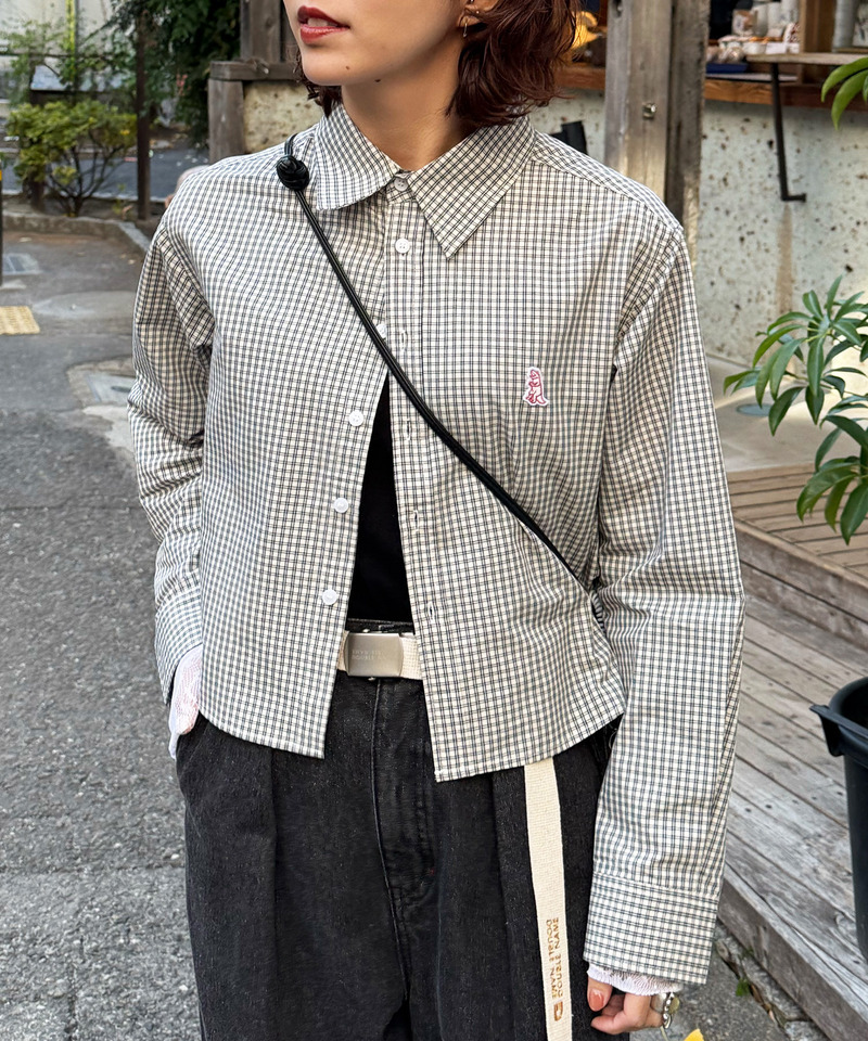 【m:rex】ミニ恐竜ワッペンショート丈チェックシャツ 詳細画像 ホワイト 1