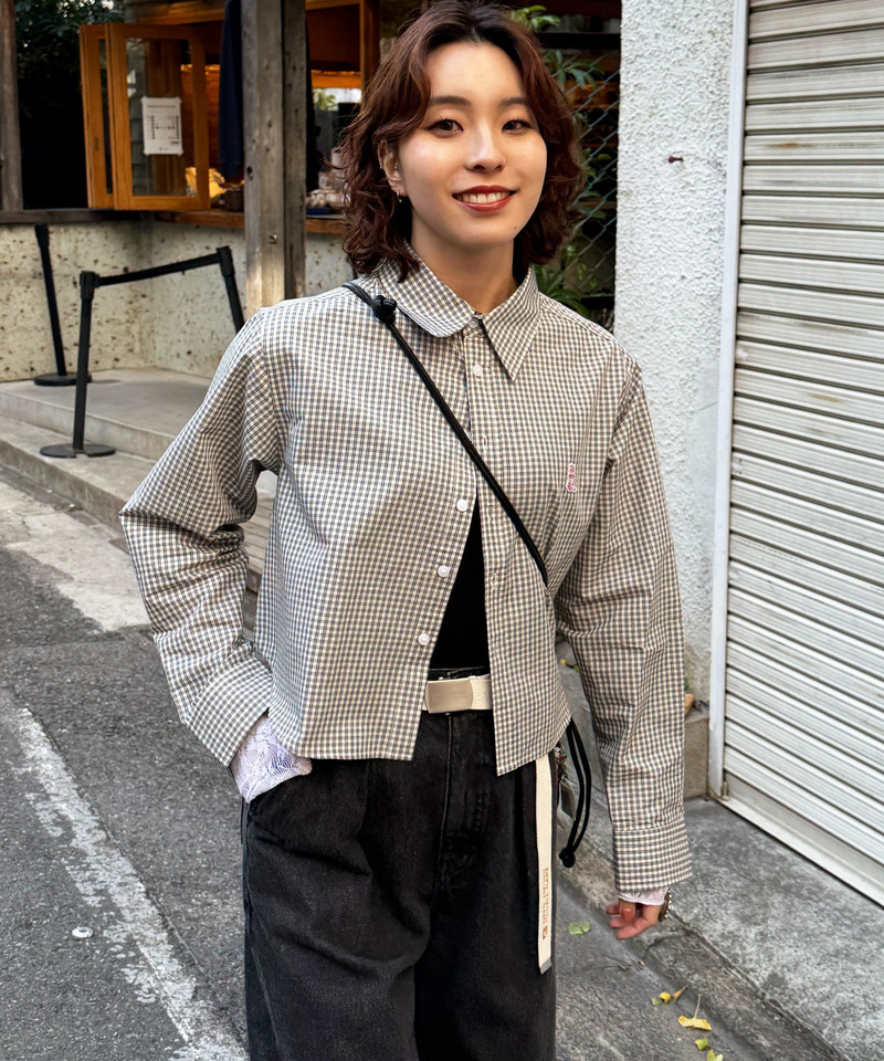 【m:rex】ミニ恐竜ワッペンショート丈チェックシャツ 詳細画像 ホワイト 3