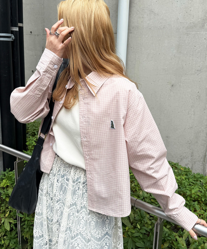 【m:rex】ミニ恐竜ワッペンショート丈チェックシャツ 詳細画像 ピンク 5