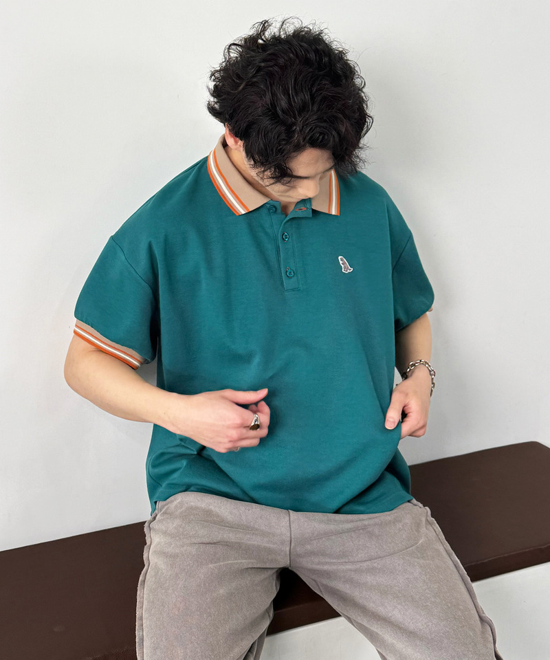 【m:rex】ラインリブポロシャツ 詳細画像 グリーン 2