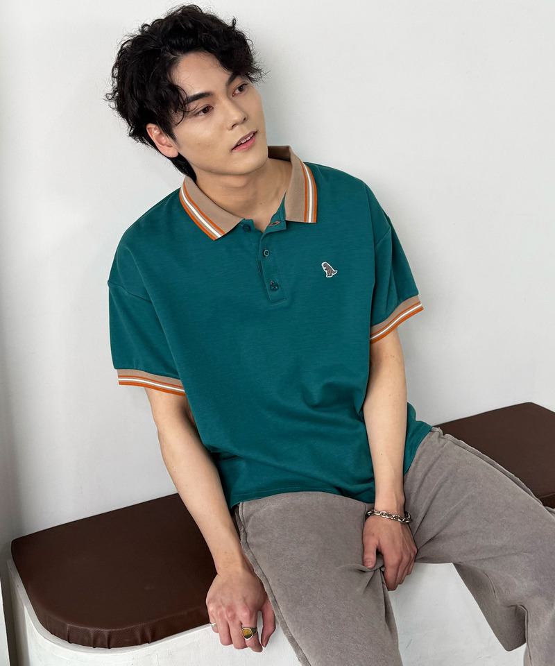 【m:rex】ラインリブポロシャツ 詳細画像 グリーン 3