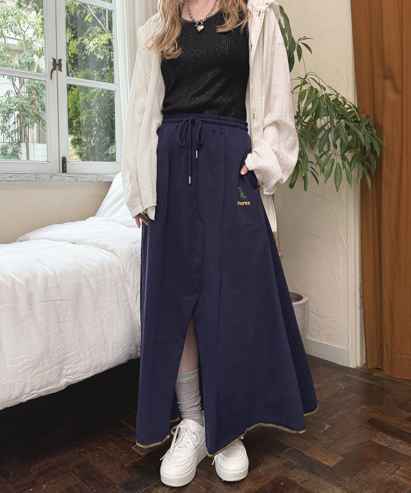 【m:rex】ミニ恐竜刺しゅうスリットAラインスカート 詳細画像 ネイビー 11