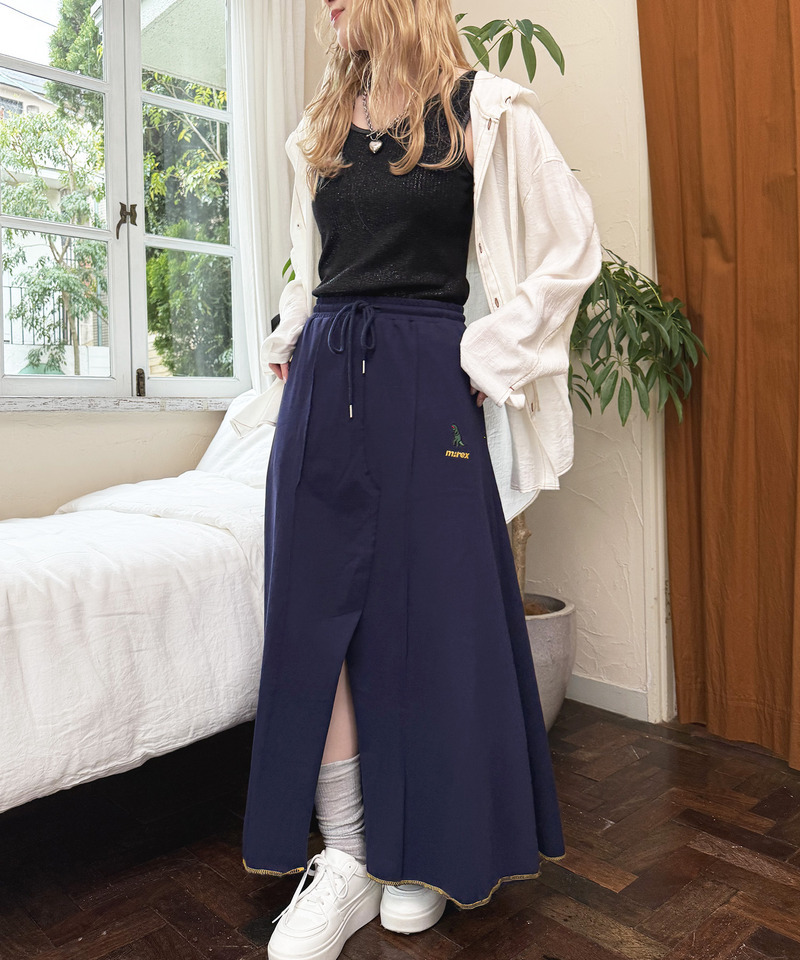 【m:rex】ミニ恐竜刺しゅうスリットAラインスカート 詳細画像 ネイビー 12