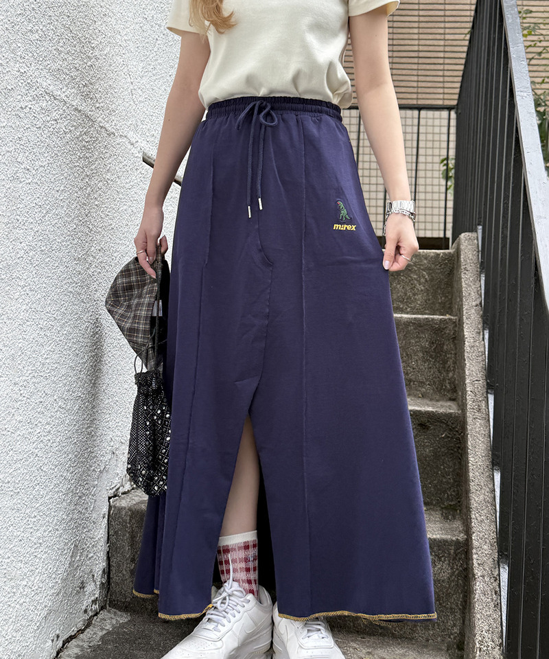 【m:rex】ミニ恐竜刺しゅうスリットAラインスカート 詳細画像 ネイビー 3