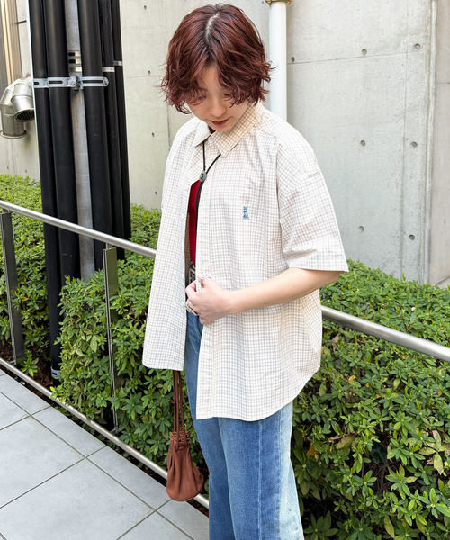 【m:rex】ミニ恐竜ワッペン半袖チェックシャツ 詳細画像