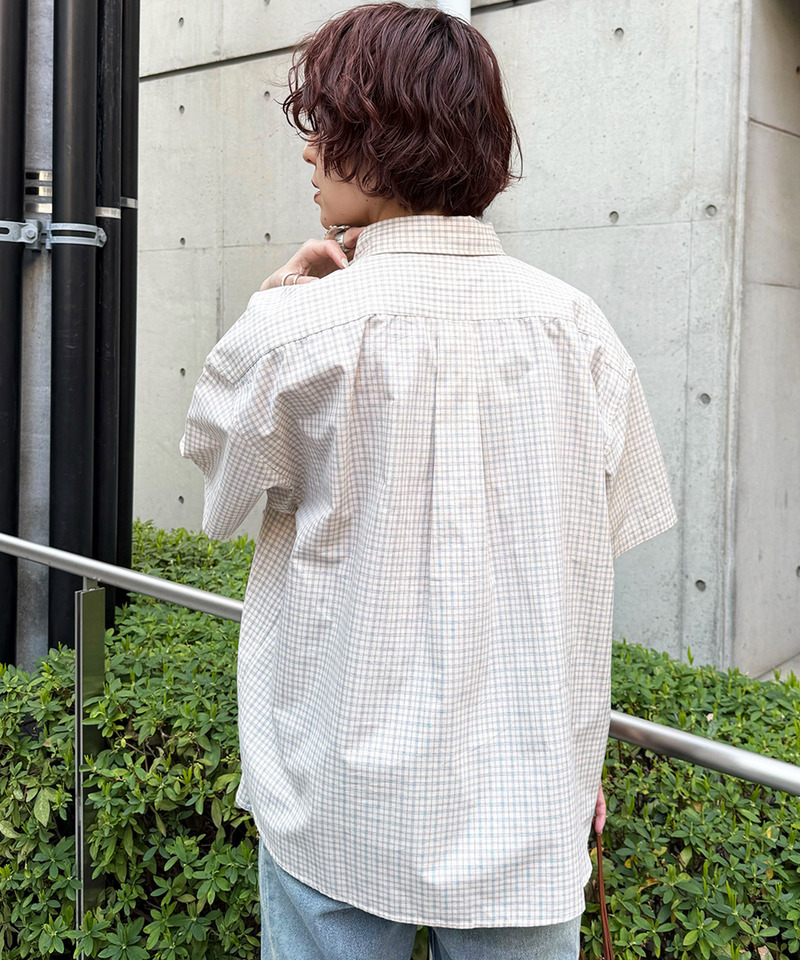 【m:rex】ミニ恐竜ワッペン半袖チェックシャツ 詳細画像 オフホワイト 3